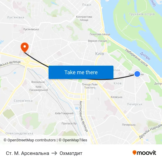 Ст. М. Арсенальна to Охматдит map