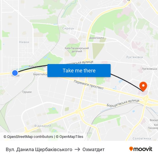 Вул. Данила Щербаківського to Охматдит map