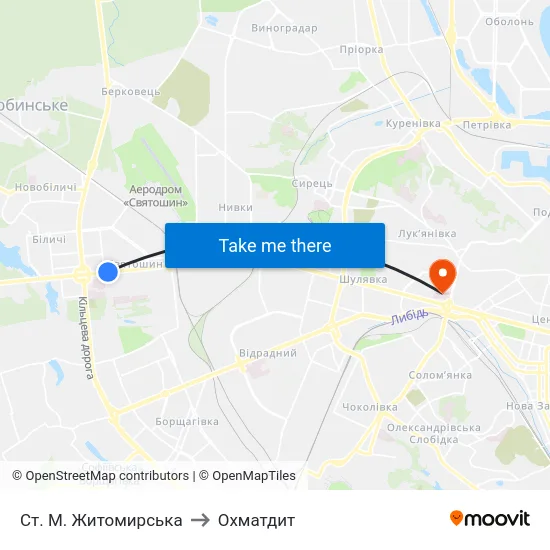 Ст. М. Житомирська to Охматдит map