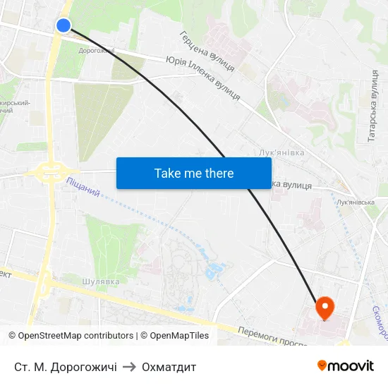 Ст. М. Дорогожичі to Охматдит map