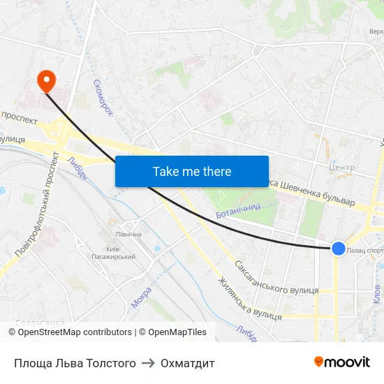 Площа Льва Толстого to Охматдит map