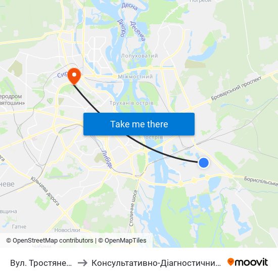 Вул. Тростянецька to Консультативно-Діагностичний Центр map