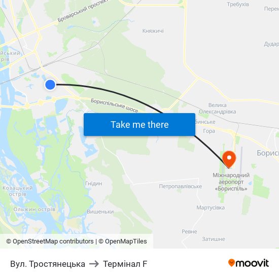 Вул. Тростянецька to Термінал F map