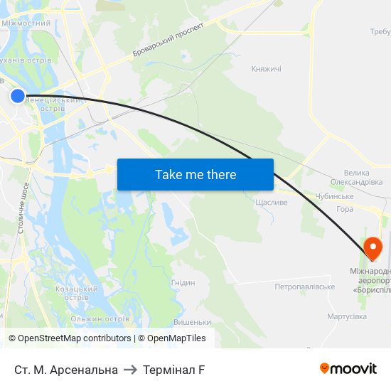 Ст. М. Арсенальна to Термінал F map