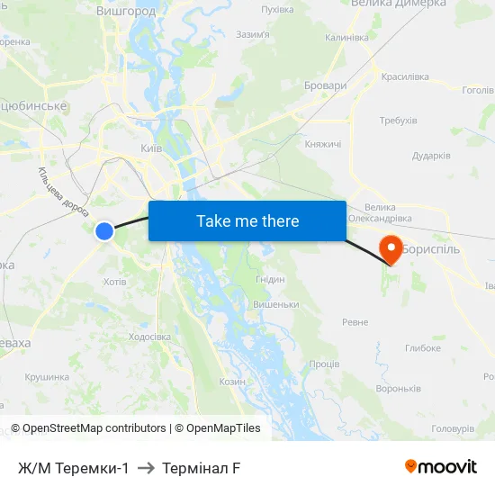 Ж/М Теремки-1 to Термінал F map