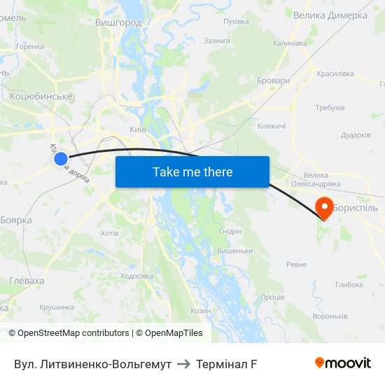 Вул. Литвиненко-Вольгемут to Термінал F map