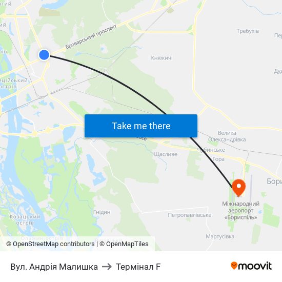 Вул. Андрія Малишка to Термінал F map