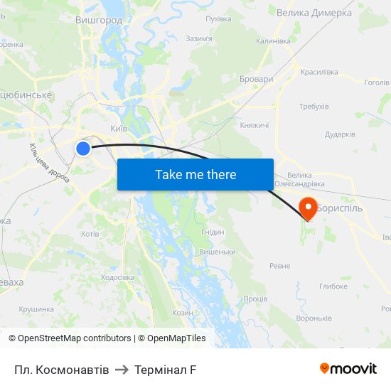 Пл. Космонавтів to Термінал F map