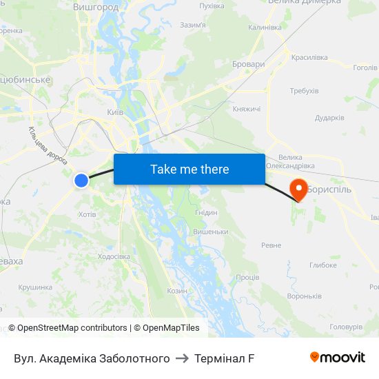 Вул. Академіка Заболотного to Термінал F map