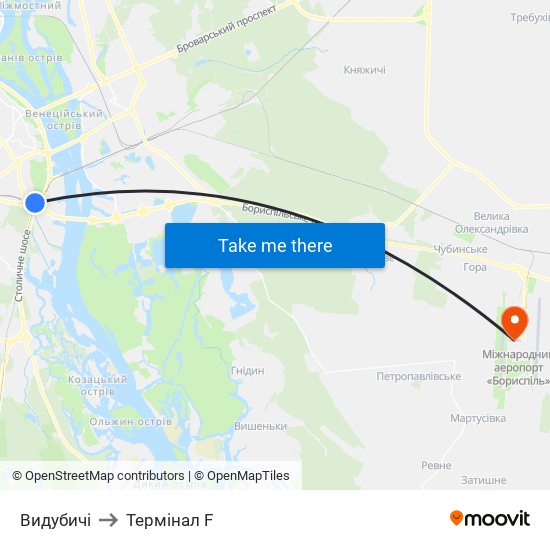 Видубичі to Термінал F map