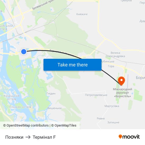 Позняки to Термінал F map
