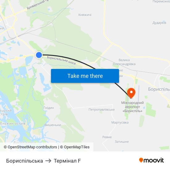 Бориспільська to Термінал F map