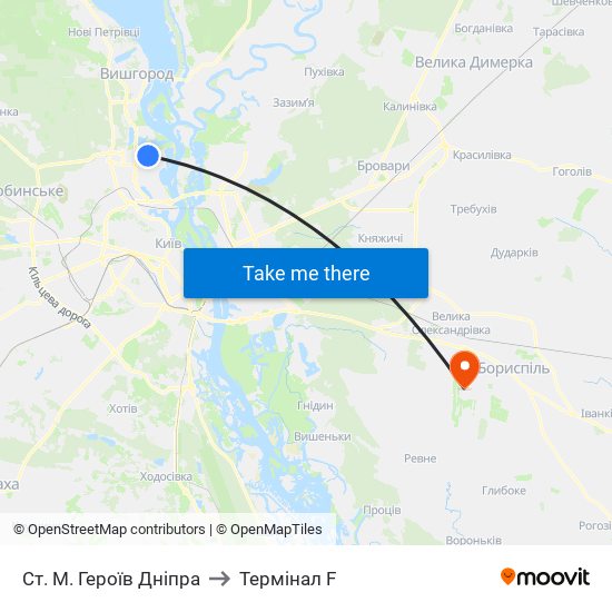 Ст. М. Героїв Дніпра to Термінал F map