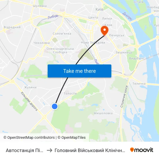 Автостанція Південна to Головний Військовий Клінічний Госпіталь map