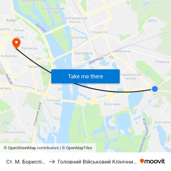 Ст. М. Бориспільська to Головний Військовий Клінічний Госпіталь map
