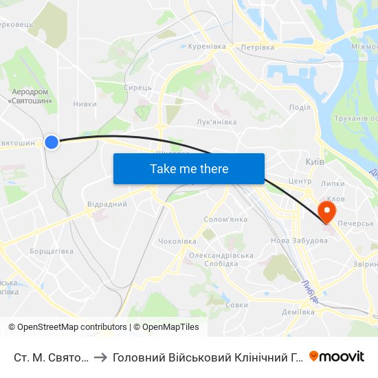 Ст. М. Святошин to Головний Військовий Клінічний Госпіталь map