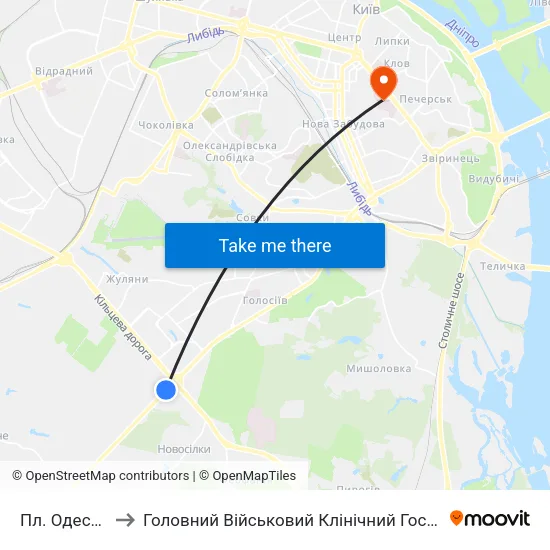 Пл. Одеська to Головний Військовий Клінічний Госпіталь map