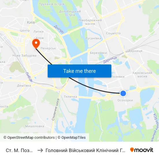 Ст. М. Позняки to Головний Військовий Клінічний Госпіталь map