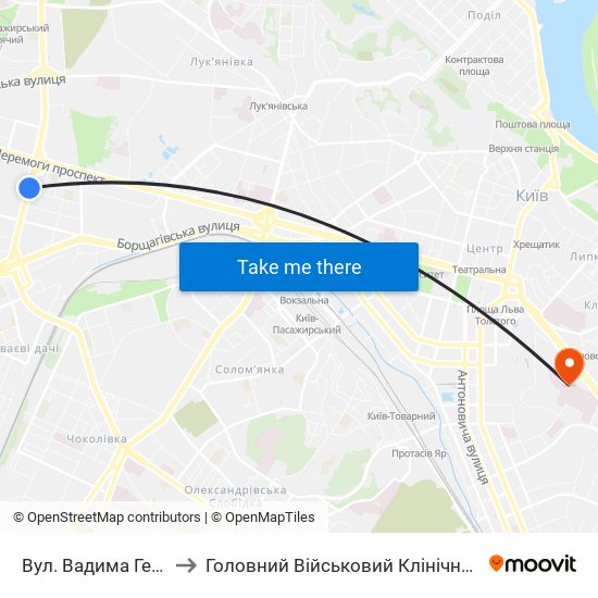 Вул. Вадима Гетьмана to Головний Військовий Клінічний Госпіталь map