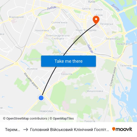 Теремки to Головний Військовий Клінічний Госпіталь map