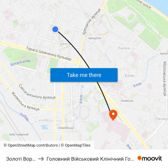 Золоті Ворота to Головний Військовий Клінічний Госпіталь map