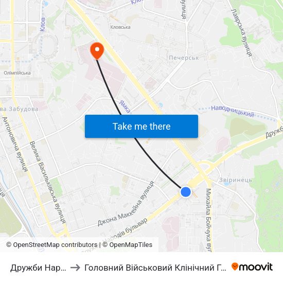 Дружби Народів to Головний Військовий Клінічний Госпіталь map
