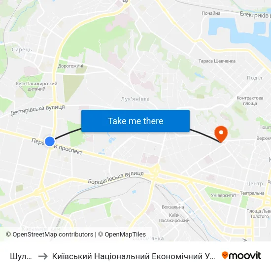 Шулявська to Київський Національний Економічний Університет Імені Вадима Гетьмана map