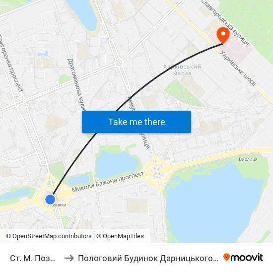 Ст. М. Позняки to Пологовий Будинок Дарницького Району map