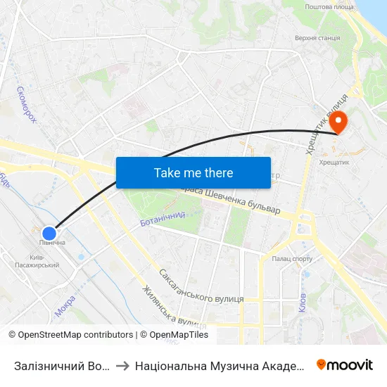 Залізничний Вокзал Центральний to Національна Музична Академія України Ім. П. І. Чайковського map