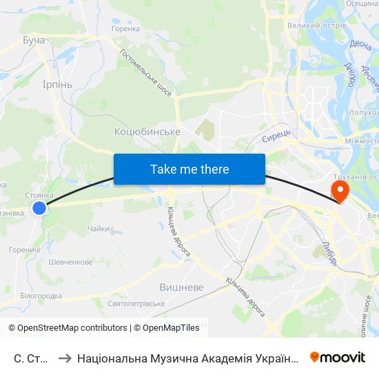 С. Стоянка to Національна Музична Академія України Ім. П. І. Чайковського map