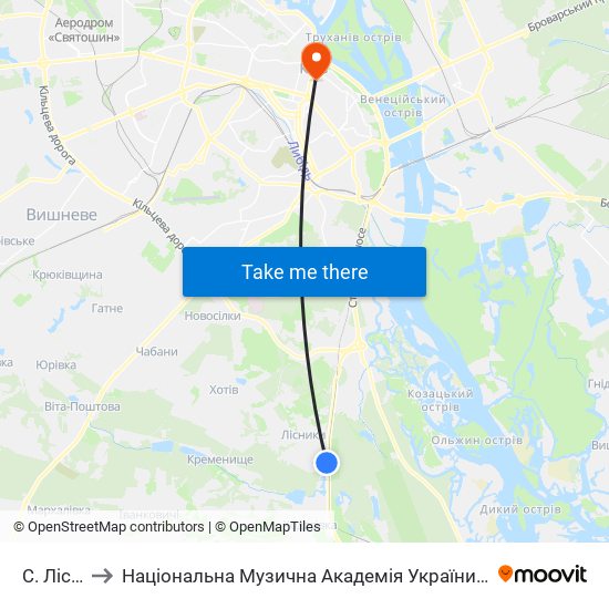 С. Лісники to Національна Музична Академія України Ім. П. І. Чайковського map