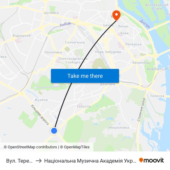 Вул. Теремківська to Національна Музична Академія України Ім. П. І. Чайковського map