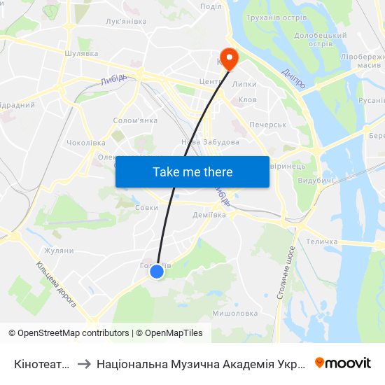 Кінотеатр Загреб to Національна Музична Академія України Ім. П. І. Чайковського map