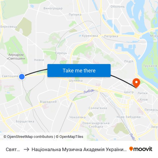 Святошин to Національна Музична Академія України Ім. П. І. Чайковського map