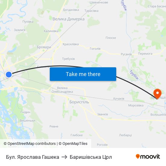 Бул. Ярослава Гашека to Баришівська Црл map
