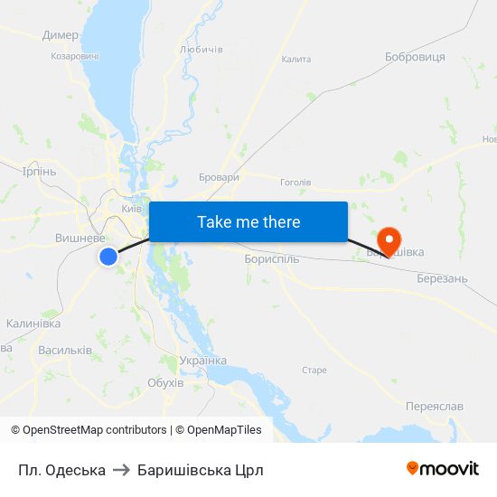 Пл. Одеська to Баришівська Црл map