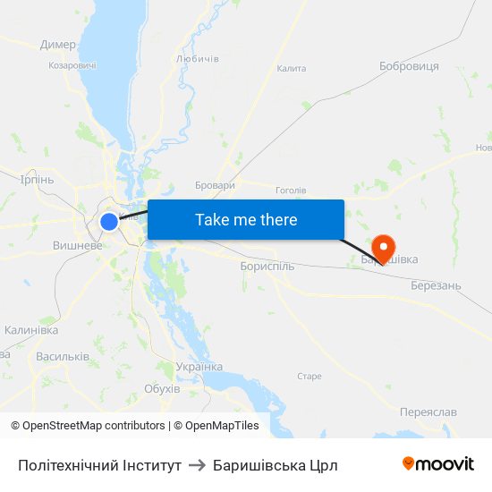Політехнічний Інститут to Баришівська Црл map