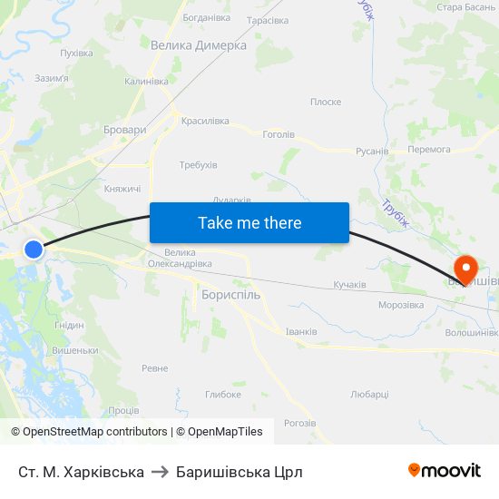 Ст. М. Харківська to Баришівська Црл map