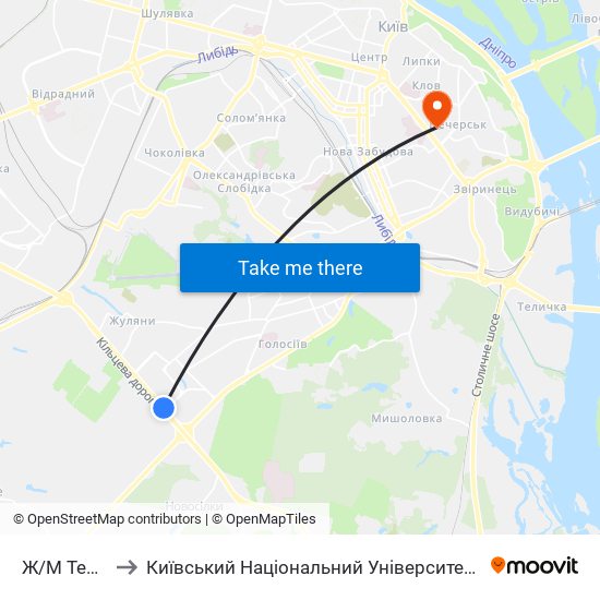 Ж/М Теремки-1 to Київський Національний Університет Технологій Та Дизайну map