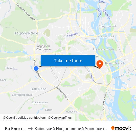 Во Електронмаш to Київський Національний Університет Технологій Та Дизайну map