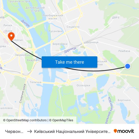 Червоний Хутір to Київський Національний Університет Технологій Та Дизайну map