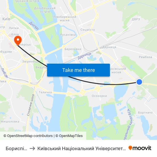 Бориспільська to Київський Національний Університет Технологій Та Дизайну map