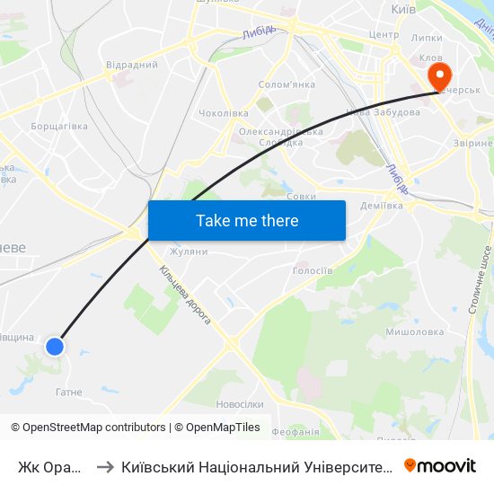 Жк Оранж Парк to Київський Національний Університет Технологій Та Дизайну map