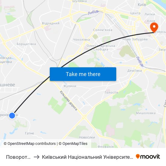 Поворот На Дачі to Київський Національний Університет Технологій Та Дизайну map