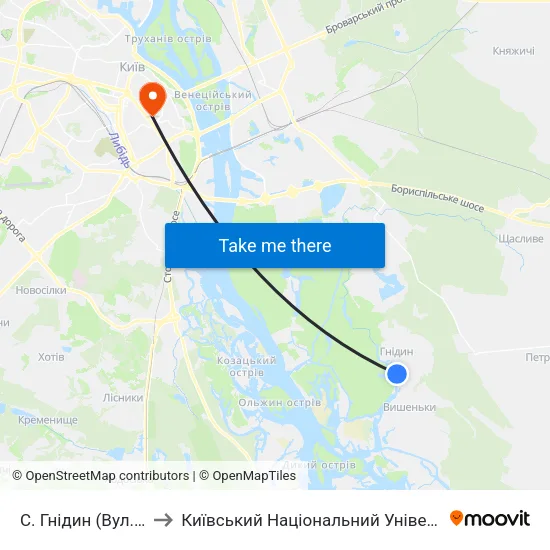 С. Гнідин (Вул. Закарпатська) to Київський Національний Університет Технологій Та Дизайну map