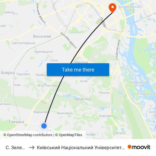 С. Зелений Бір to Київський Національний Університет Технологій Та Дизайну map