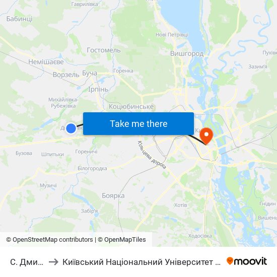 С. Дмитрівка to Київський Національний Університет Технологій Та Дизайну map
