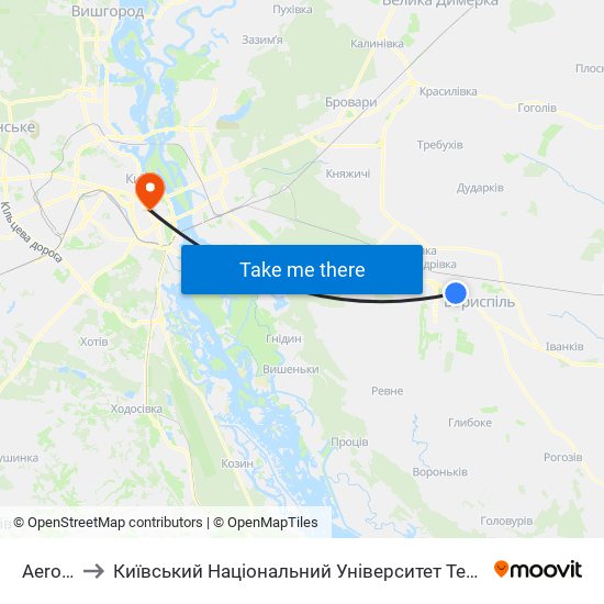 Aeromall to Київський Національний Університет Технологій Та Дизайну map