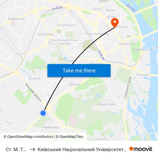 Ст. М. Теремки to Київський Національний Університет Технологій Та Дизайну map