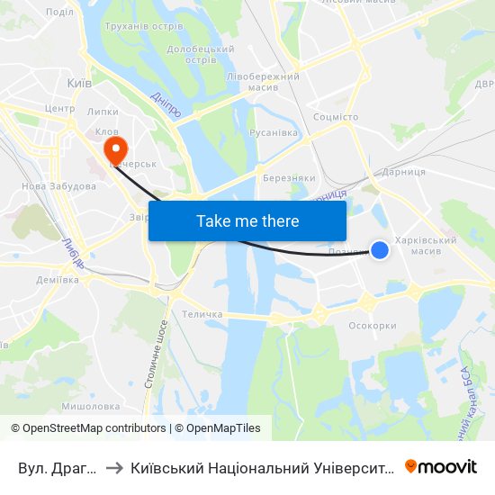 Вул. Драгоманова to Київський Національний Університет Технологій Та Дизайну map